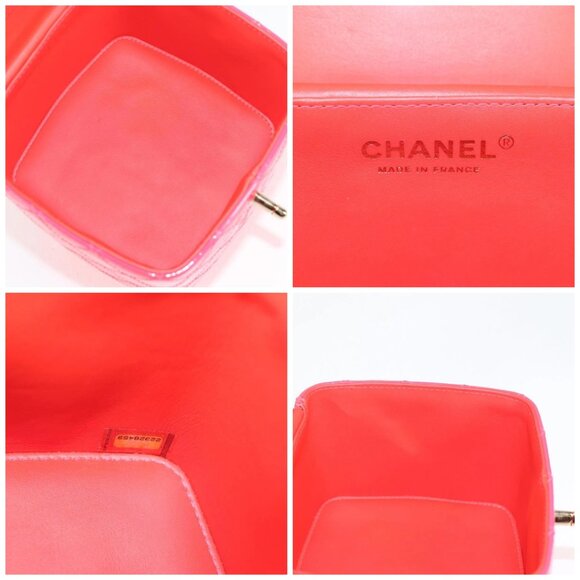 CHANEL Matelasse Vanity Pouch Enamel Pink Gold CC Auth - Picture 15 of 16